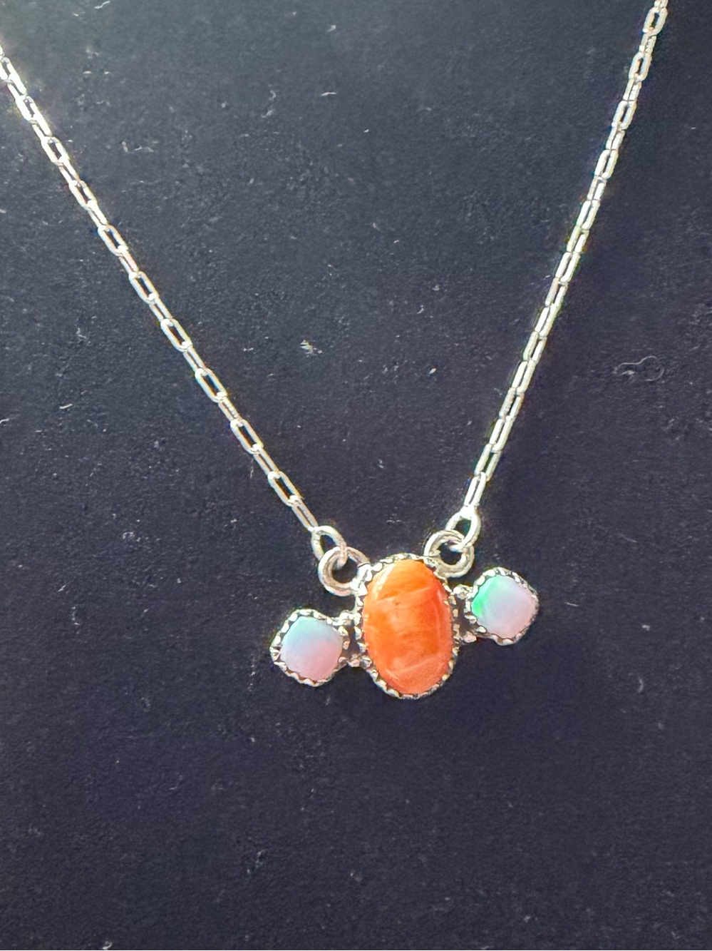 Sterling Silver Orange Spiny and Opal Accent Pendant Necklace - Women Jewelry